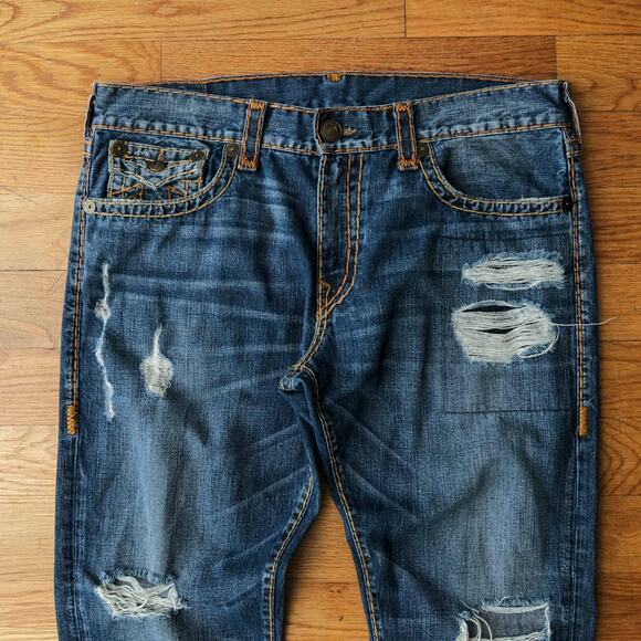 True Religion Men's Straight Jeans - Distressed Blue - Picture 2 of 10